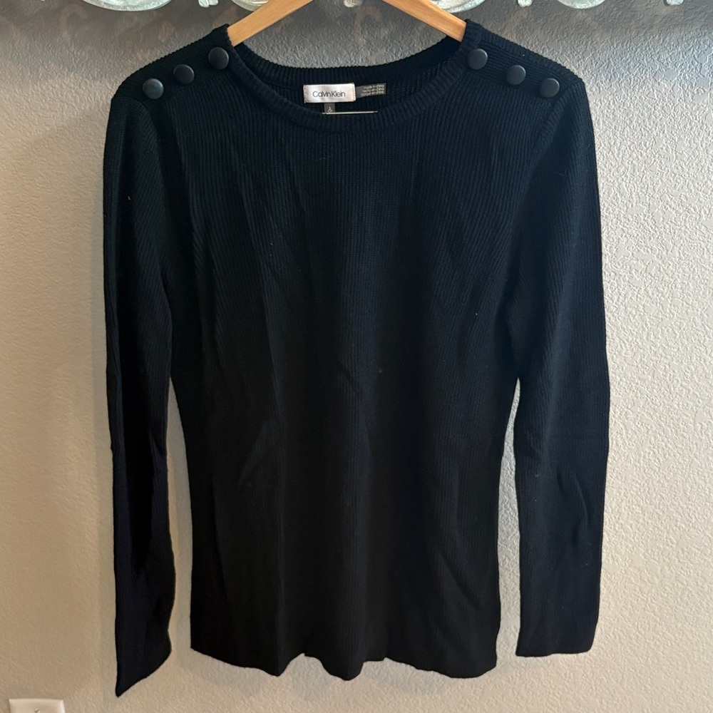 Calvin Klein Black Long Sleeve Top with Button Accents